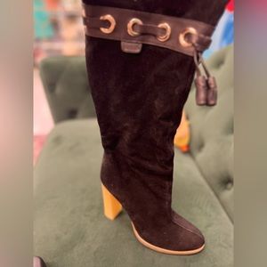 Gucci Black Suede Fur Knee Boots